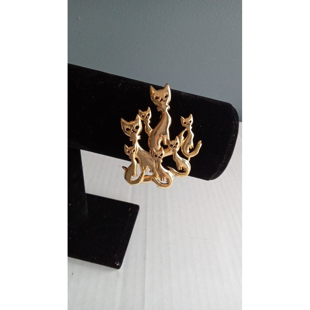 Vintage Gold Tone Cat Brooch‎ Pin - Feline Lover Gift, Statement Jewelry